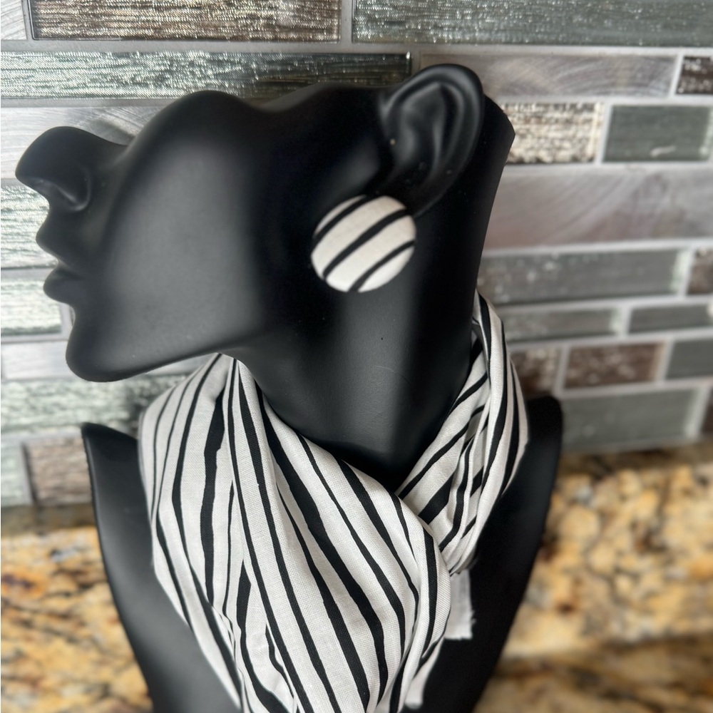 Striped Black and White Handmade Earrings